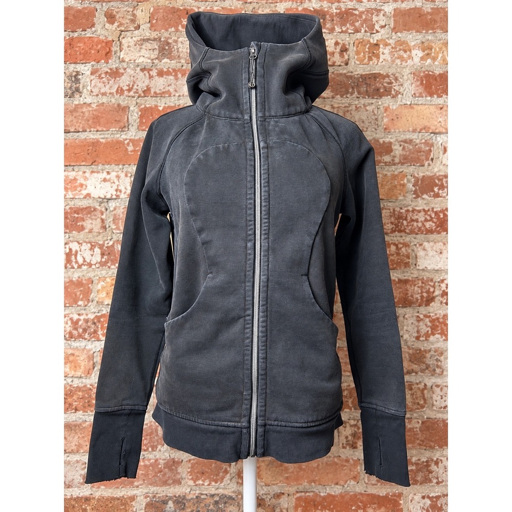 Y2K Lululemon Scuba Full Zip Hoodie Faded Black Jacket 6 Distressed Grunge *READ